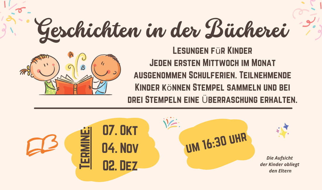 Geschichtenzeit mit Sonia am 7. Oktober, 4. November und 2. Dezember 2026um 16:30