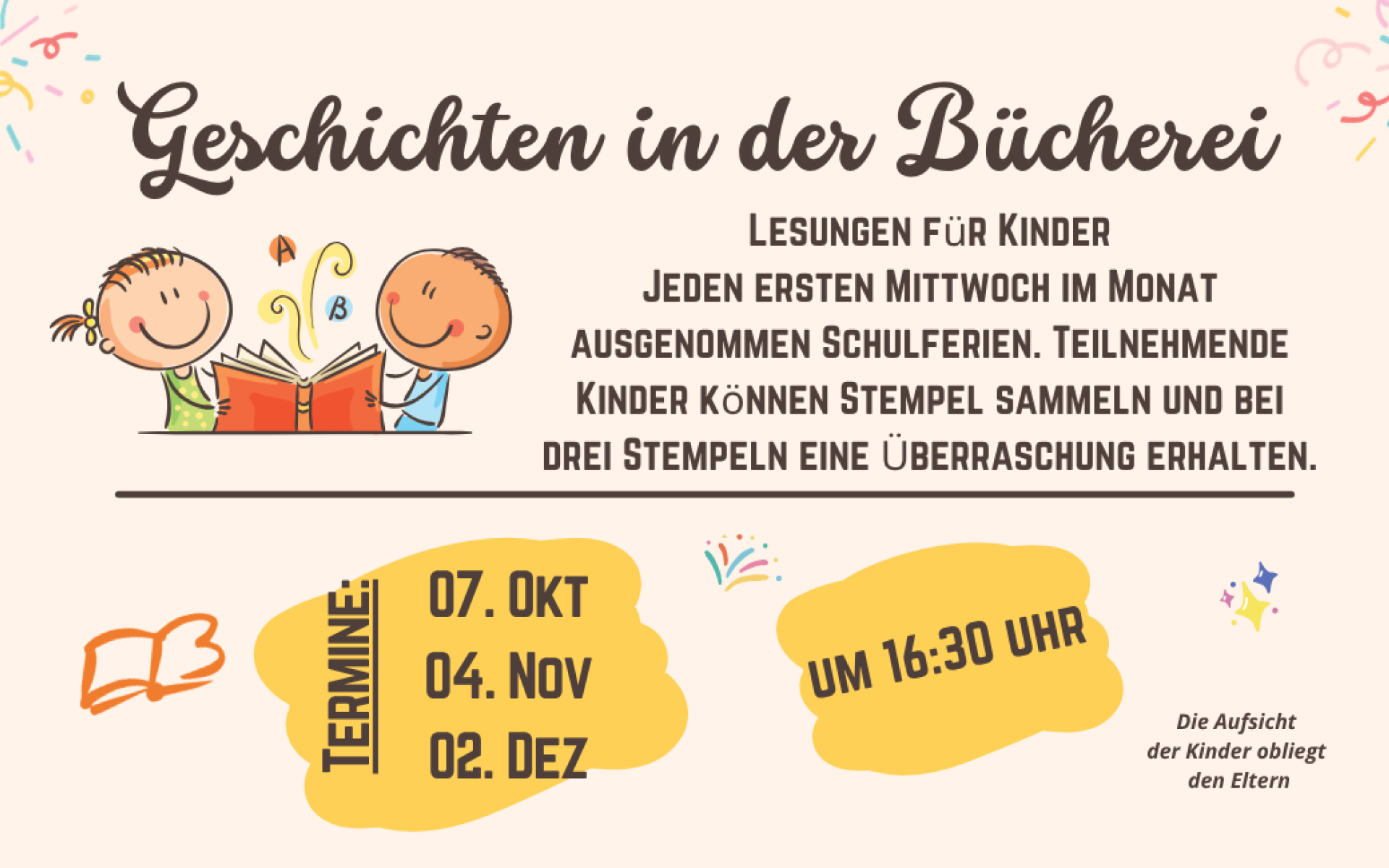 Geschichtenzeit mit Sonia am 7. Oktober, 4. November und 2. Dezember 2026um 16:30